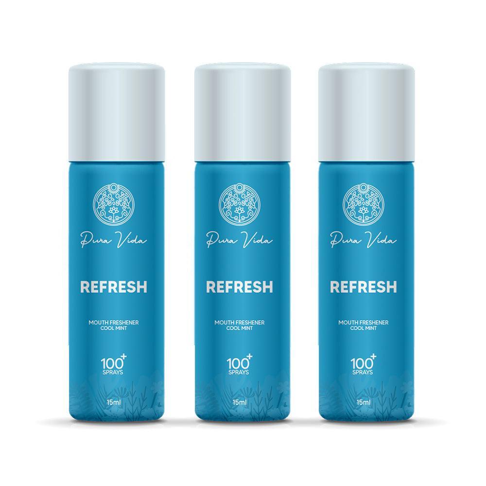 PuraVida ReFresh Mouth Freshener Spray - Anti-Bacterial & Ayurvedic Instant Mouth Freshener Spray (3 Pack)