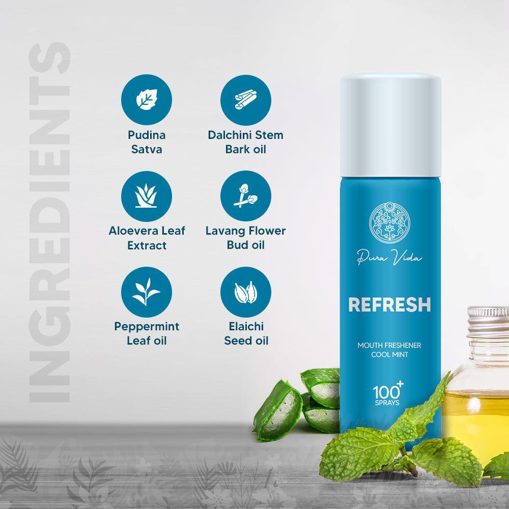 PuraVida ReFresh Mouth Freshener Spray - Anti-Bacterial & Ayurvedic Instant Mouth Freshener Spray (3 Pack)