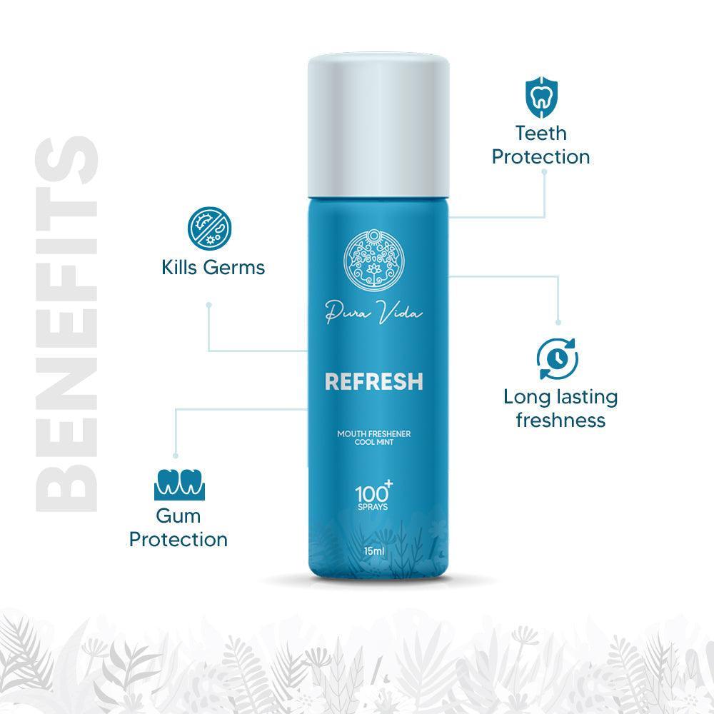 PuraVida ReFresh Mouth Freshener Spray - Anti-Bacterial & Ayurvedic Instant Mouth Freshener Spray (3 Pack)