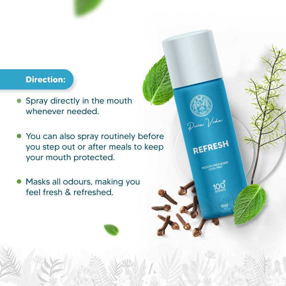 PuraVida ReFresh Mouth Freshener Spray - Anti-Bacterial & Ayurvedic Instant Mouth Freshener Spray (3 Pack)