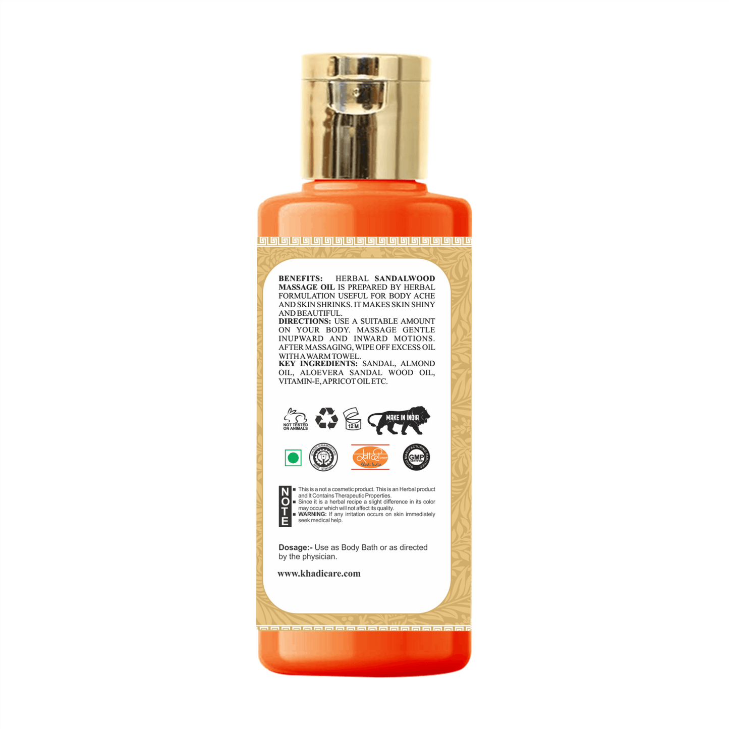 Khadi Pure Herbal Sandalwood Massage Oil - 210ml