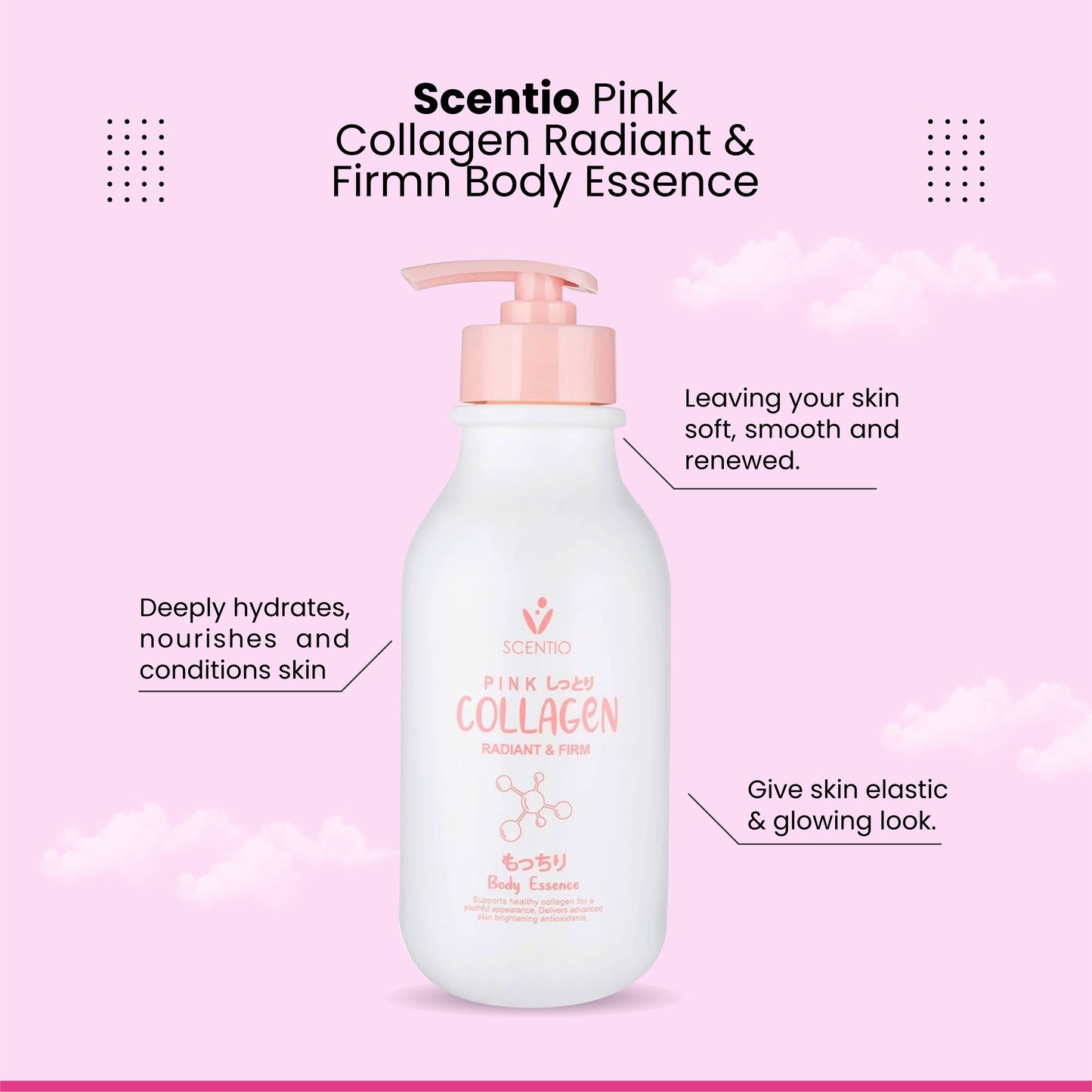 SCENTIO Pink COLLAGEN Body Essence 350ML – Radiant, Firm & Youthful Skin
