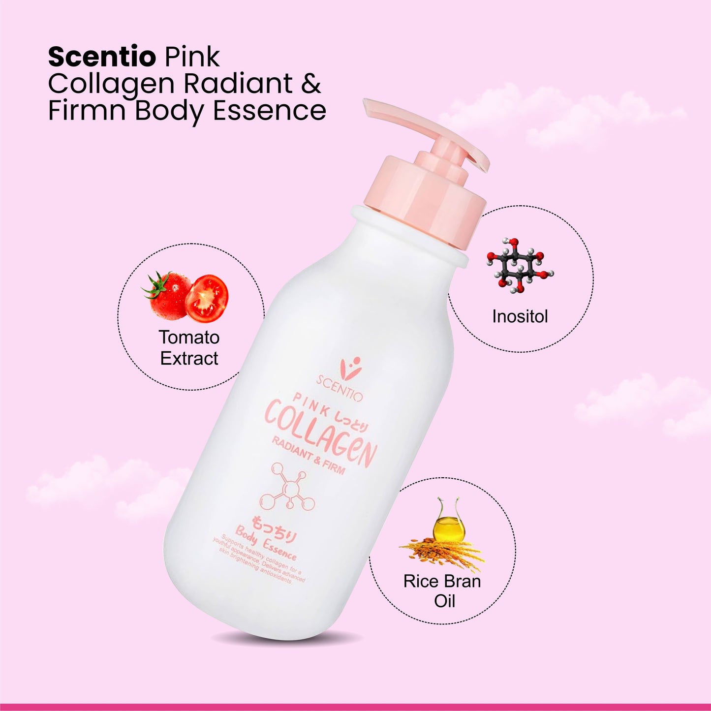 SCENTIO Pink COLLAGEN Body Essence 350ML – Radiant, Firm & Youthful Skin