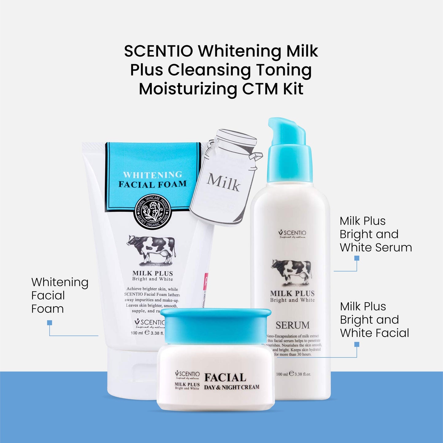 SCENTIO Whitening Milk Plus CTM Kit – Gentle Skincare for 20s | Brighten & Hydrate