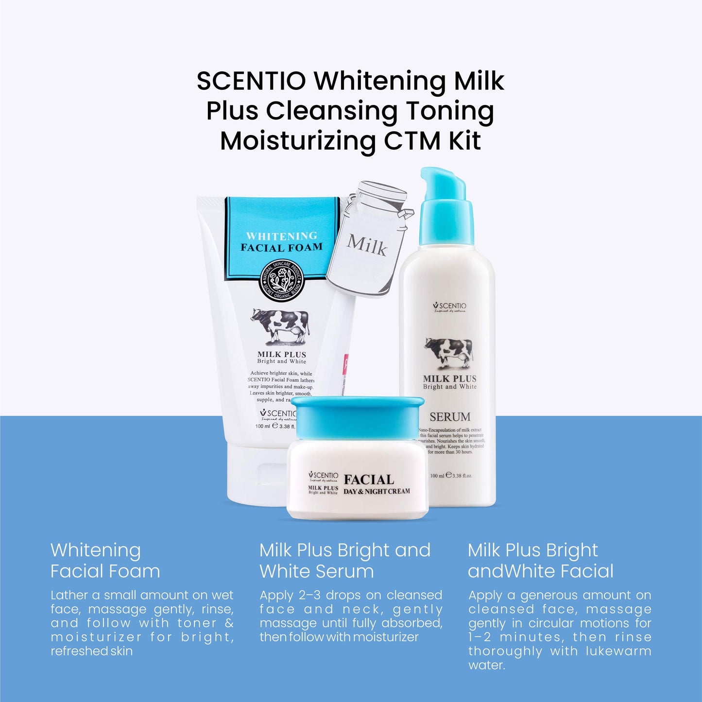 SCENTIO Whitening Milk Plus CTM Kit – Gentle Skincare for 20s | Brighten & Hydrate