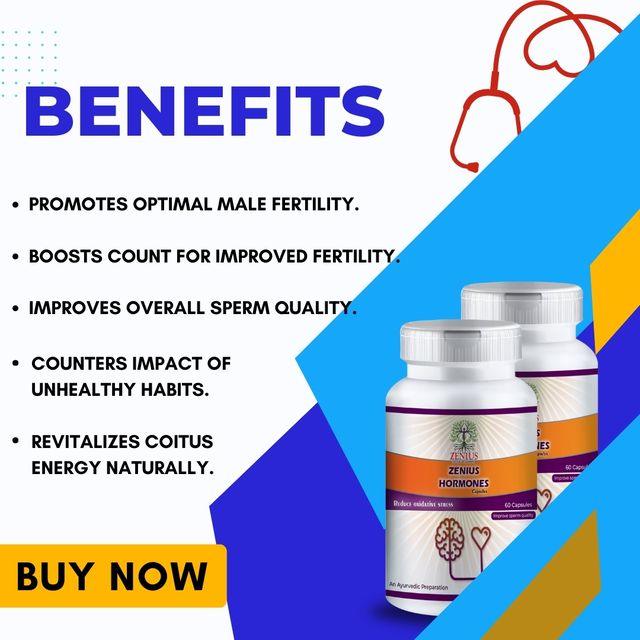 Zenius Hormones Capsules - Sperm Count Increase Capsules for Sexual Health, Stamina, and Energy Boosting - 60 Cpausles