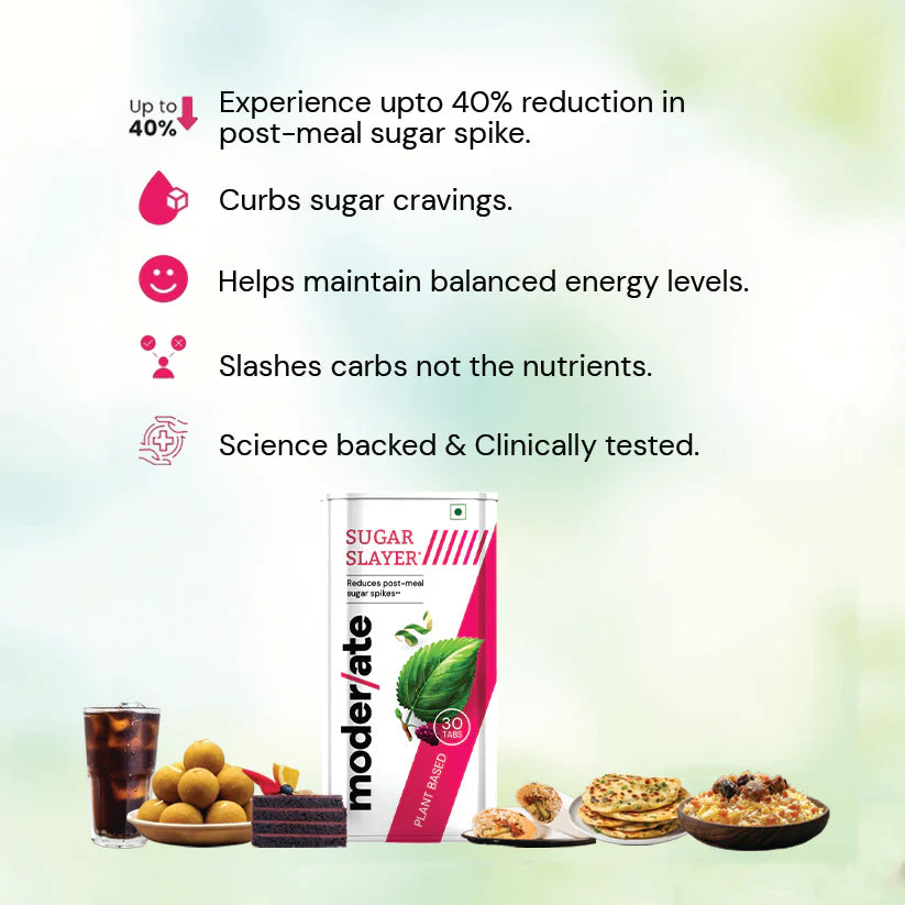 Moderate Sugar Slayer Tablet: Blood Sugar Control for Post Meal Spikes, Tested at AIIMS, Works from Day 1 - 30 Tablets