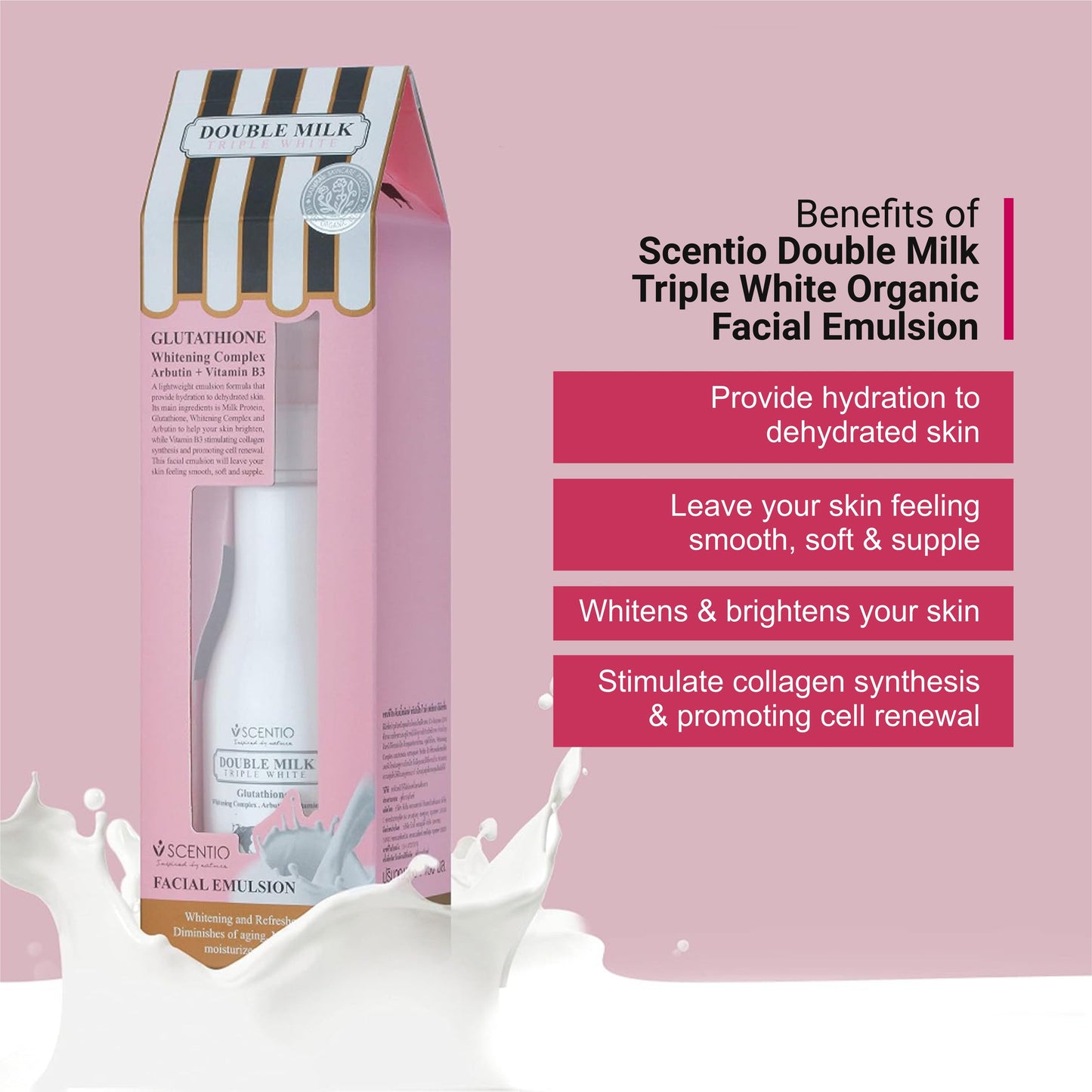 Scentio Double Milk Triple White Organic Facial Emulsion 150ml – Glutathione Whitening Cream