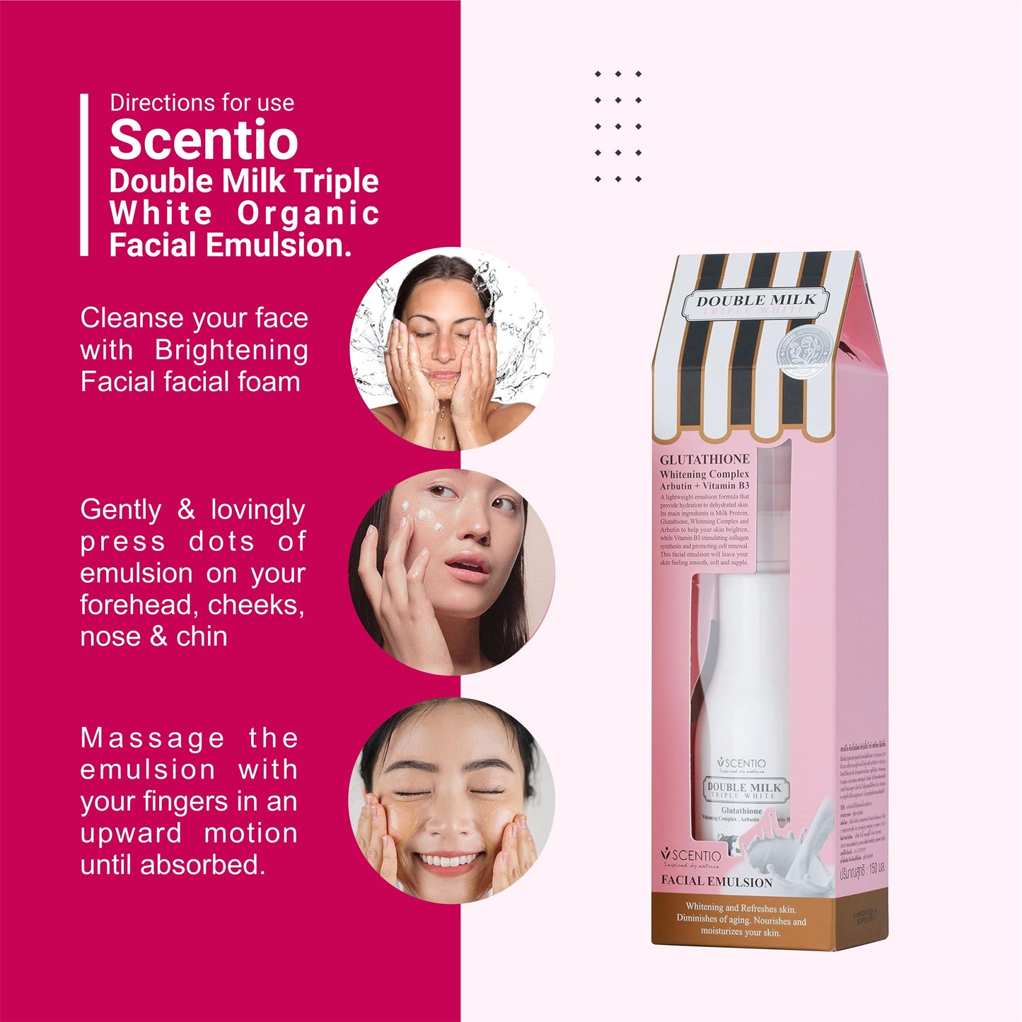 Scentio Double Milk Triple White Organic Facial Emulsion 150ml – Glutathione Whitening Cream