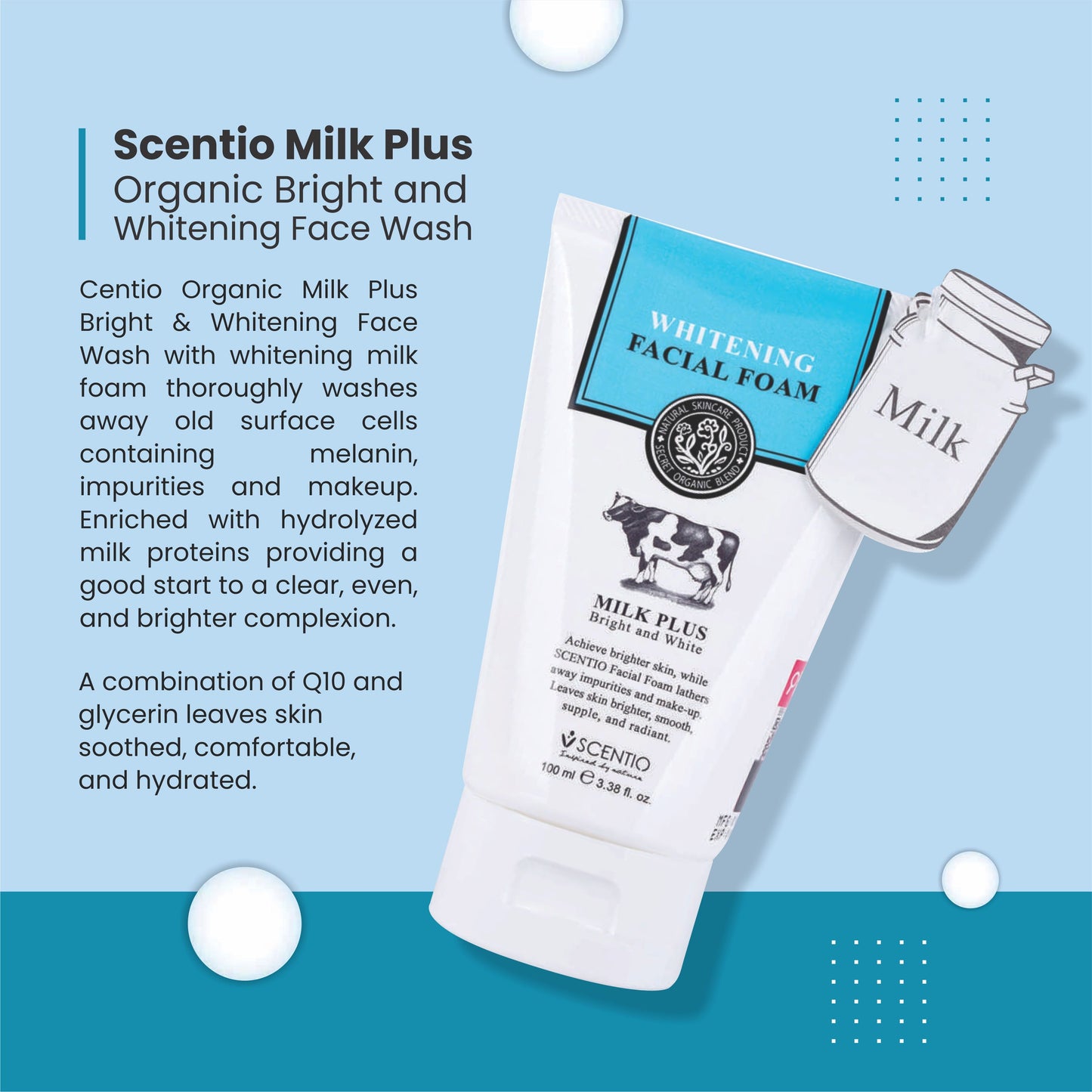 Scentio Milk Plus Organic Bright & Whitening Face Wash 100ML | Natural Skin Care from Thailand