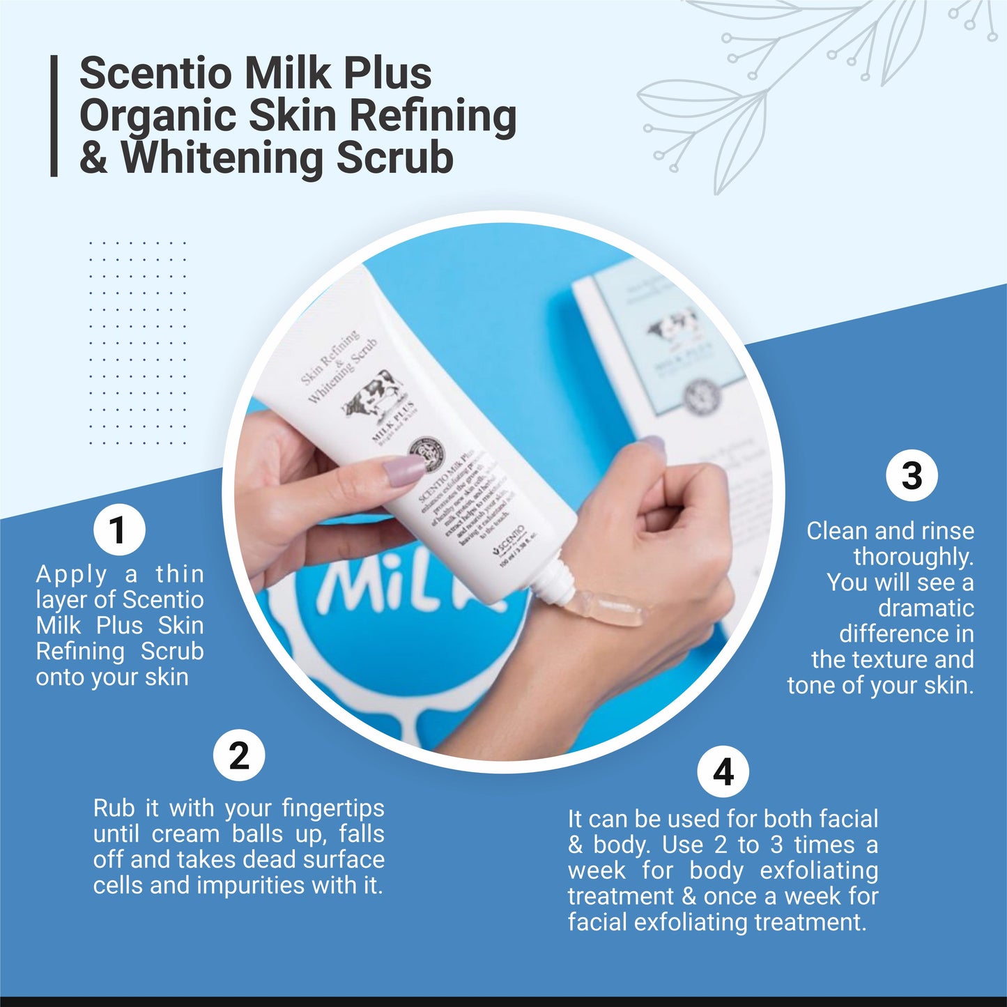 Scentio Milk Plus Organic Skin Refining & Whitening Scrub - 100ml | Brighten & Smooth Skin