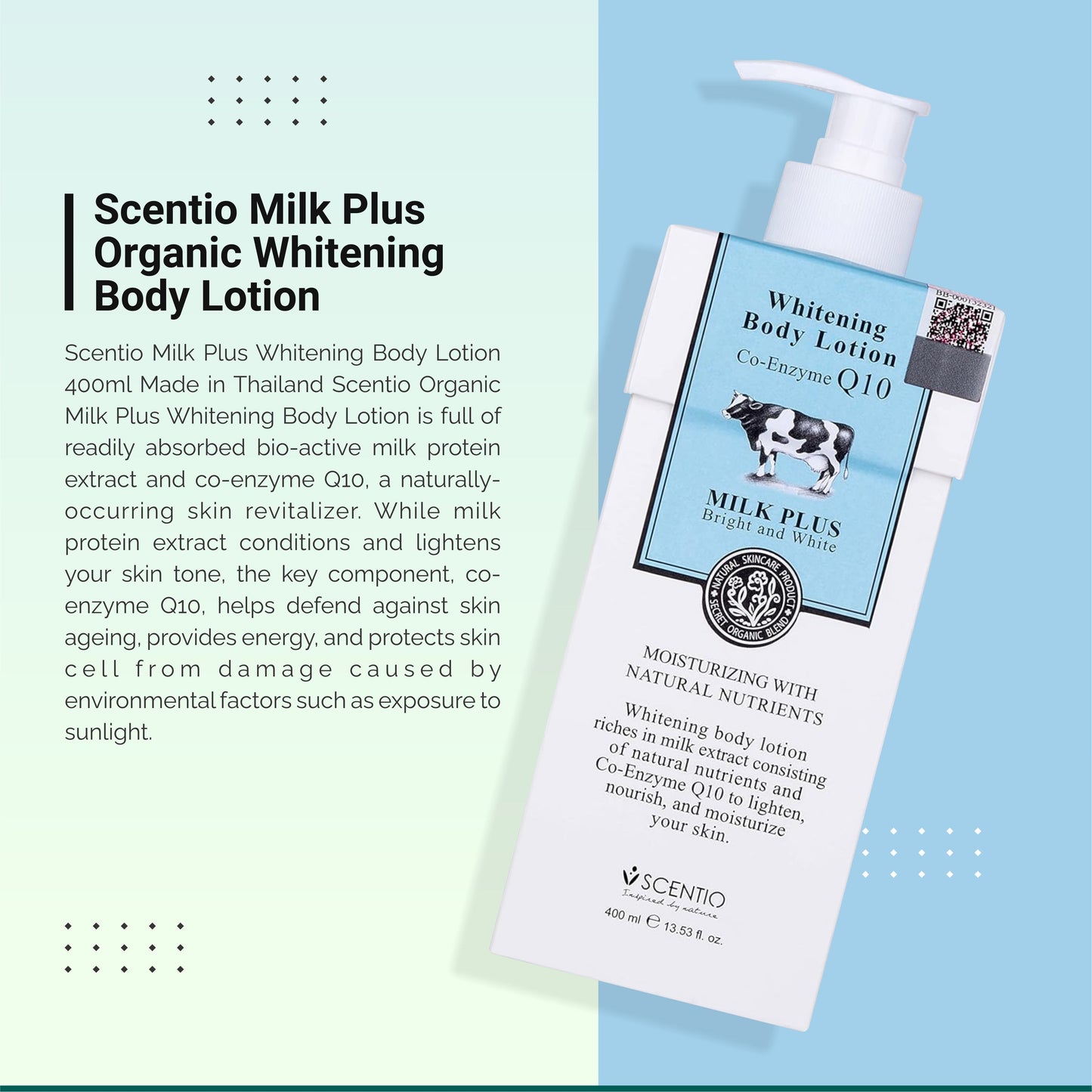 Scentio Milk Plus Body Lotion With Co-Enzyme Q10 400ml – Nourish & Rejuvenate Skin