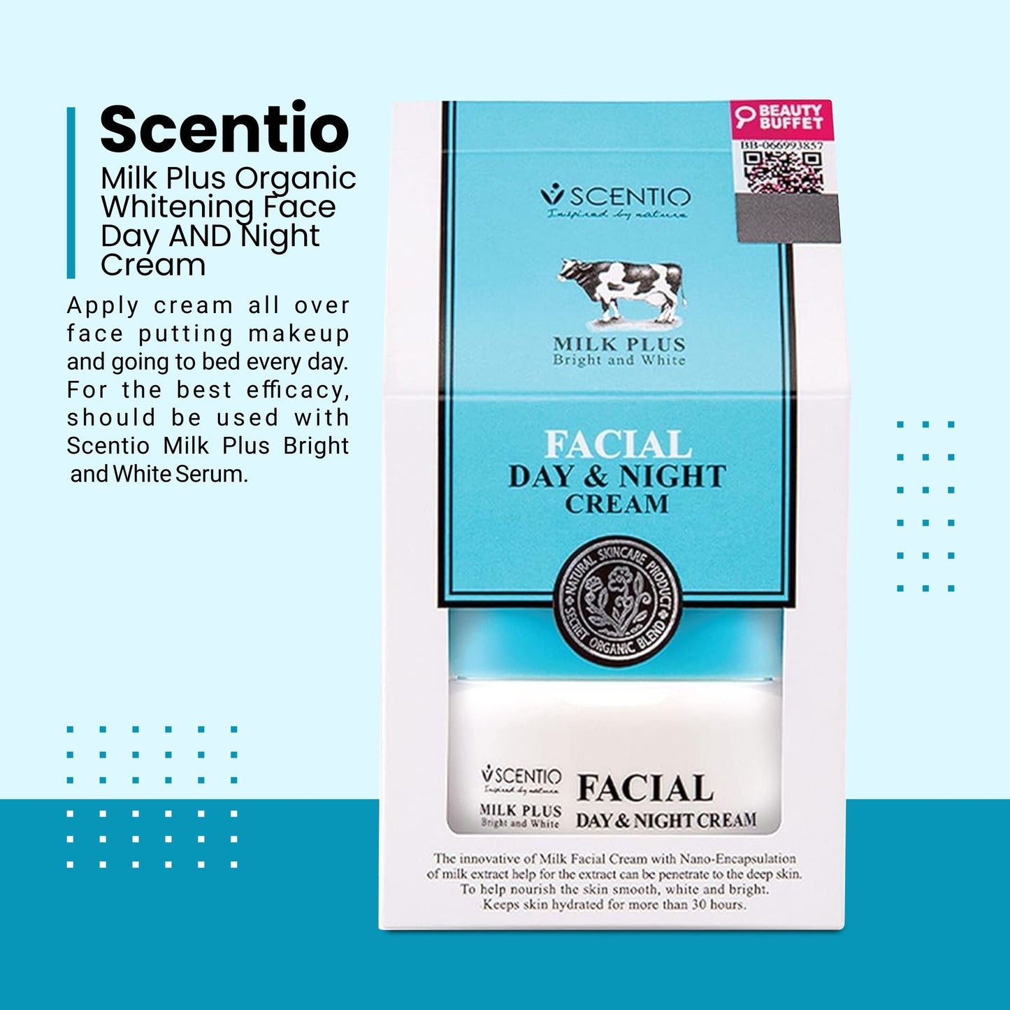 Scentio Milk Plus Organic Whitening Face Day & Night Cream 50ml | 30 Hours Hydration