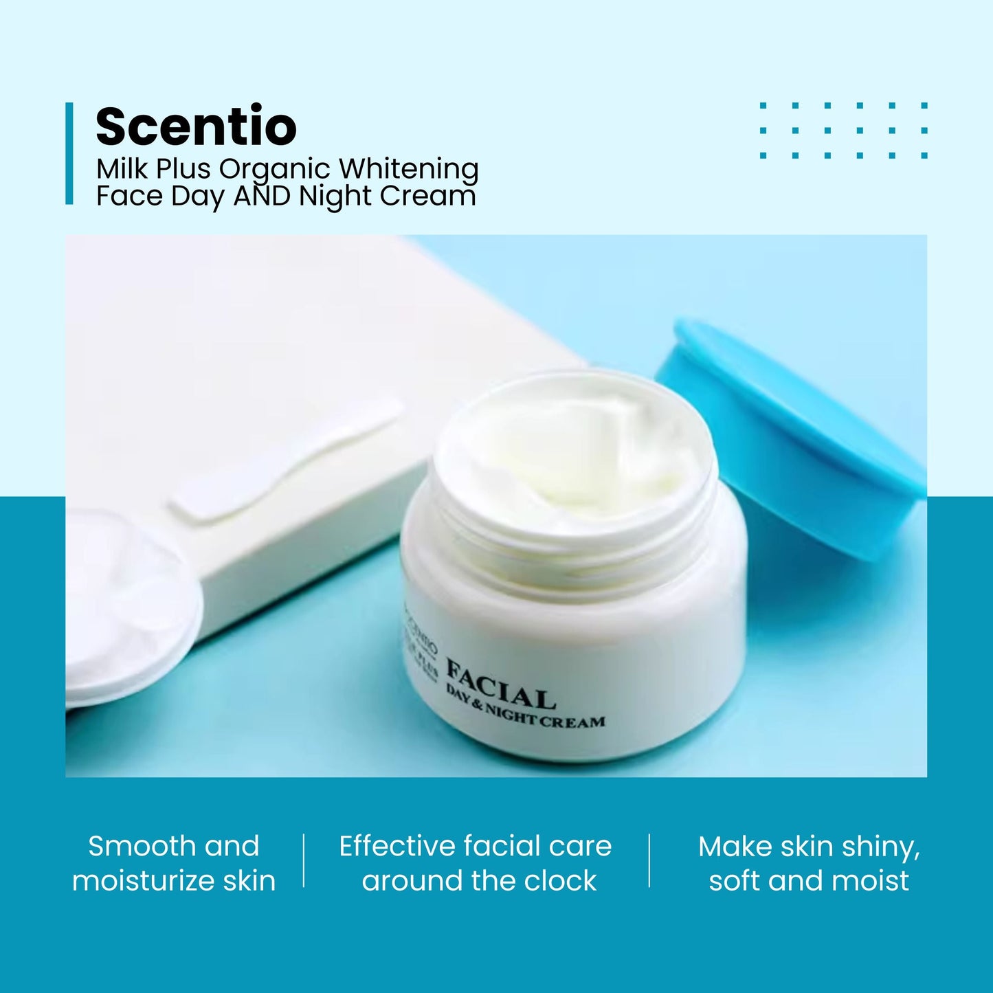 Scentio Milk Plus Organic Whitening Face Day & Night Cream 50ml | 30 Hours Hydration
