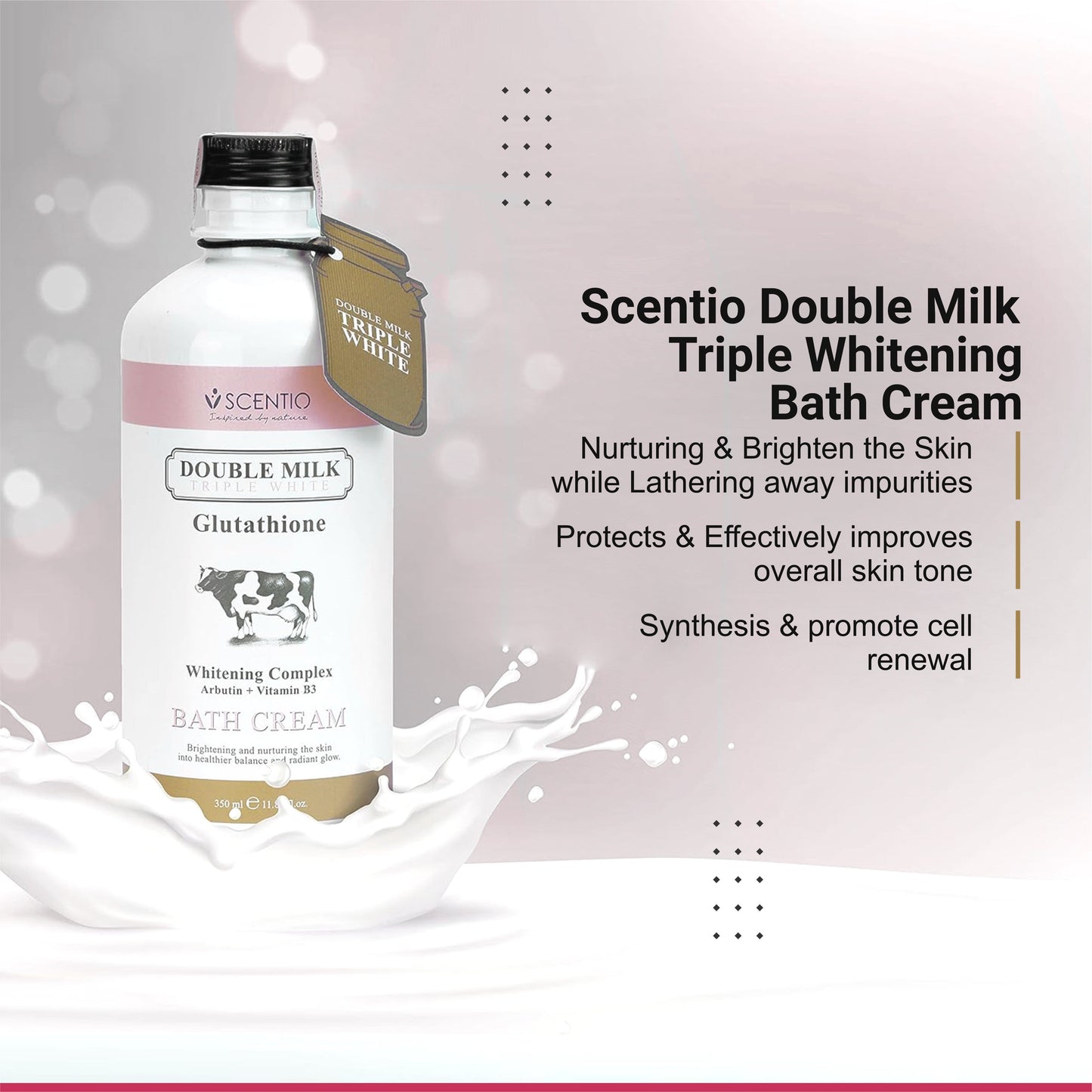 Scentio Organic Double Milk Triple Whitening Bath Cream 350ML – Brighten & Nourish Your Skin