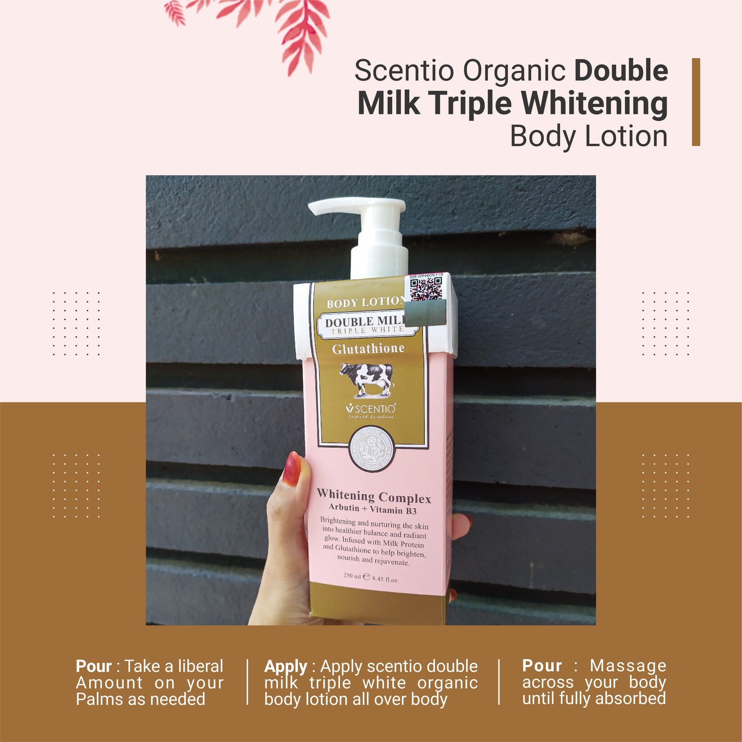 Scentio Organic Double Milk Triple Whitening Body Lotion 250 ML – Glutathione, Vitamin C & Milk Protein