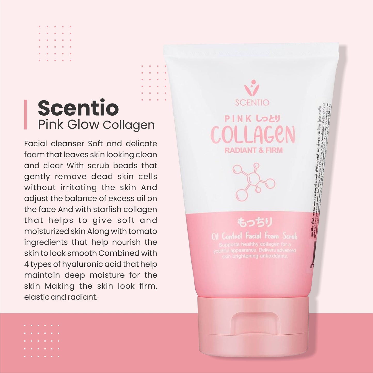 SCENTIO Pink Collagen 100ML – Organic Oil Control & Acne Face Wash | Thailand