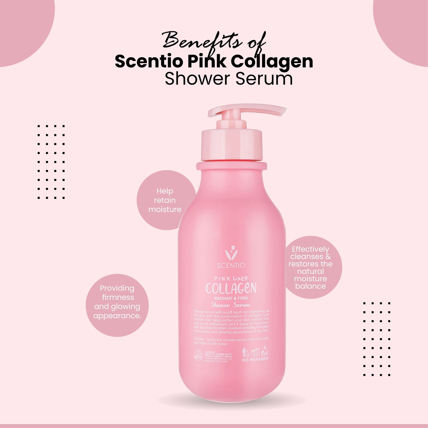 SCENTIO Pink Collagen Shower Serum 350ML – 2-in-1 Cleanse & Moisturize | Made in Thailand