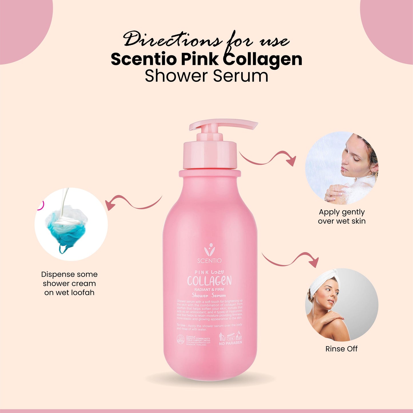 SCENTIO Pink Collagen Shower Serum 350ML – 2-in-1 Cleanse & Moisturize | Made in Thailand
