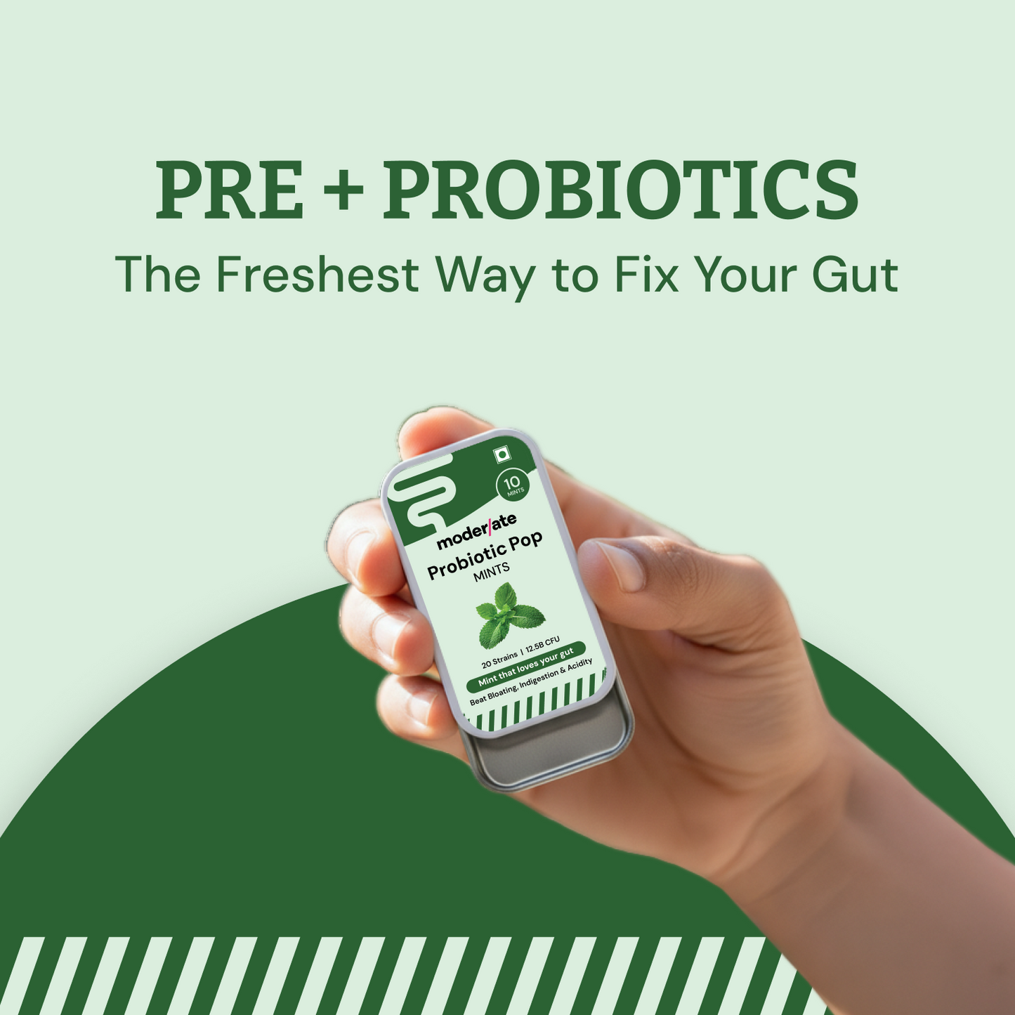Moderate Probiotic Pop Mints with 20 Good Bugs & Strains | Sugar-Free Daily Probiotic for Bloating, Acidity, Indigestion & Gut Health