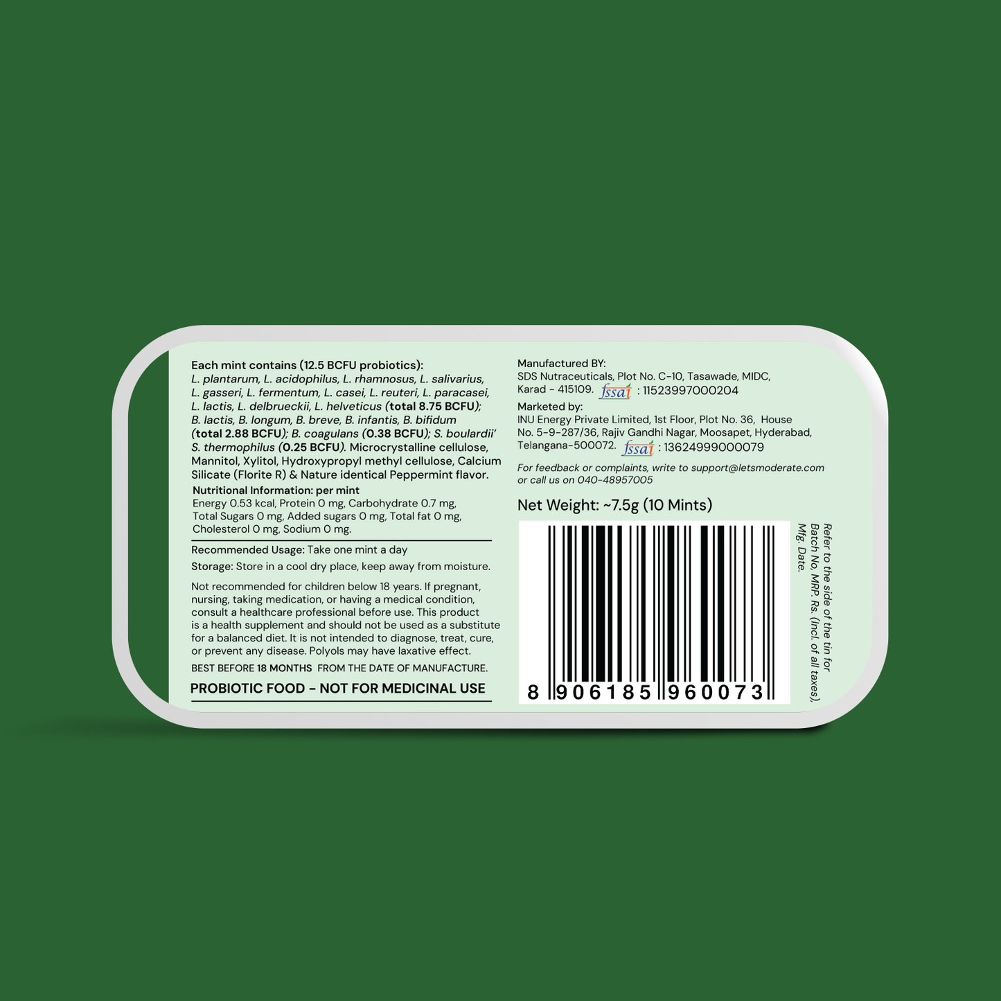 Moderate Probiotic Pop Mints with 20 Good Bugs & Strains | Sugar-Free Daily Probiotic for Bloating, Acidity, Indigestion & Gut Health