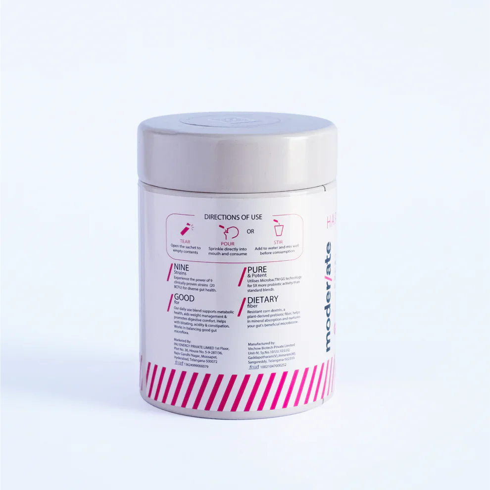 Moderate Happy Gut Sachet - Prebiotic & Probiotic – Complete Gut Health Solution with 9 Good Bug & Strains- 15 Sachets