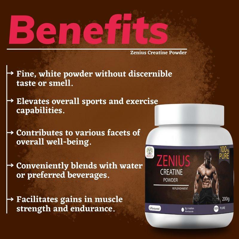 Zenius Creatine Powder - Creatine Powder for Muscles Gain and Creatine Monohydrate - 200gm Powder