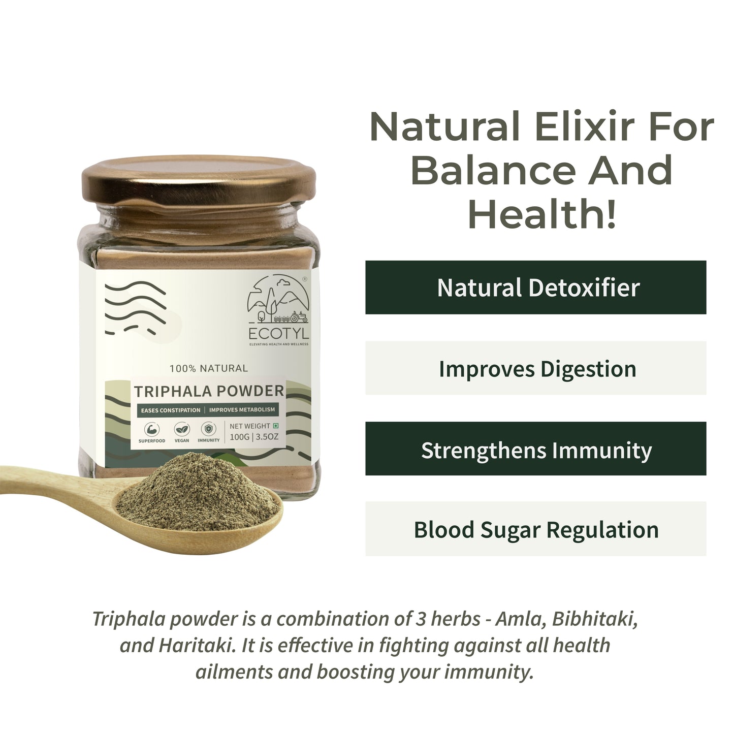 Ecotyl Triphala Powder for Digestive Health & Immunity - 100gm