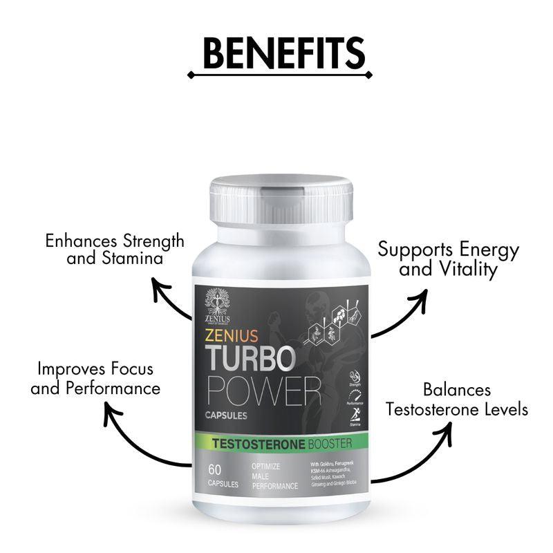 Zenius Turbo Power Capsules - Testosterone Booster Supplements for Stamina, Energy, and Immunity Boost - 60 Capsules