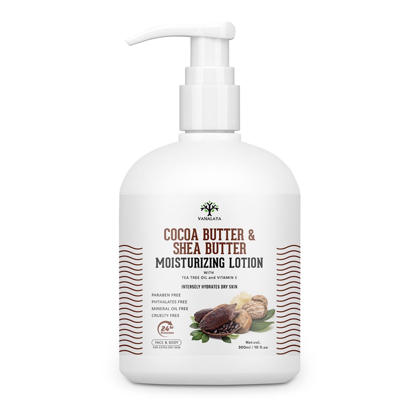 Vanalaya Cocoa Butter & Shea Butter Moisturizing Lotion with Vitamin E and coconut oil for Dry Skin Face and Body - 300ml