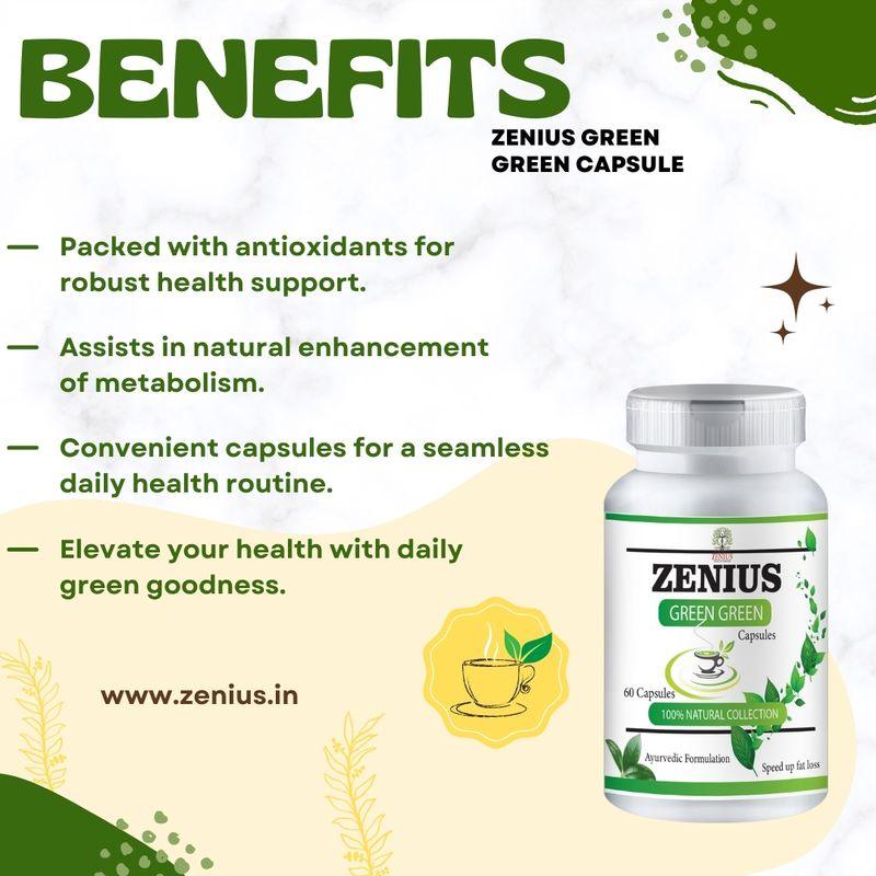 Zenius Green Green Capsules - Green Tea Capsules for Green Tea, Weight Loss, and Immunity - 60 Capusles