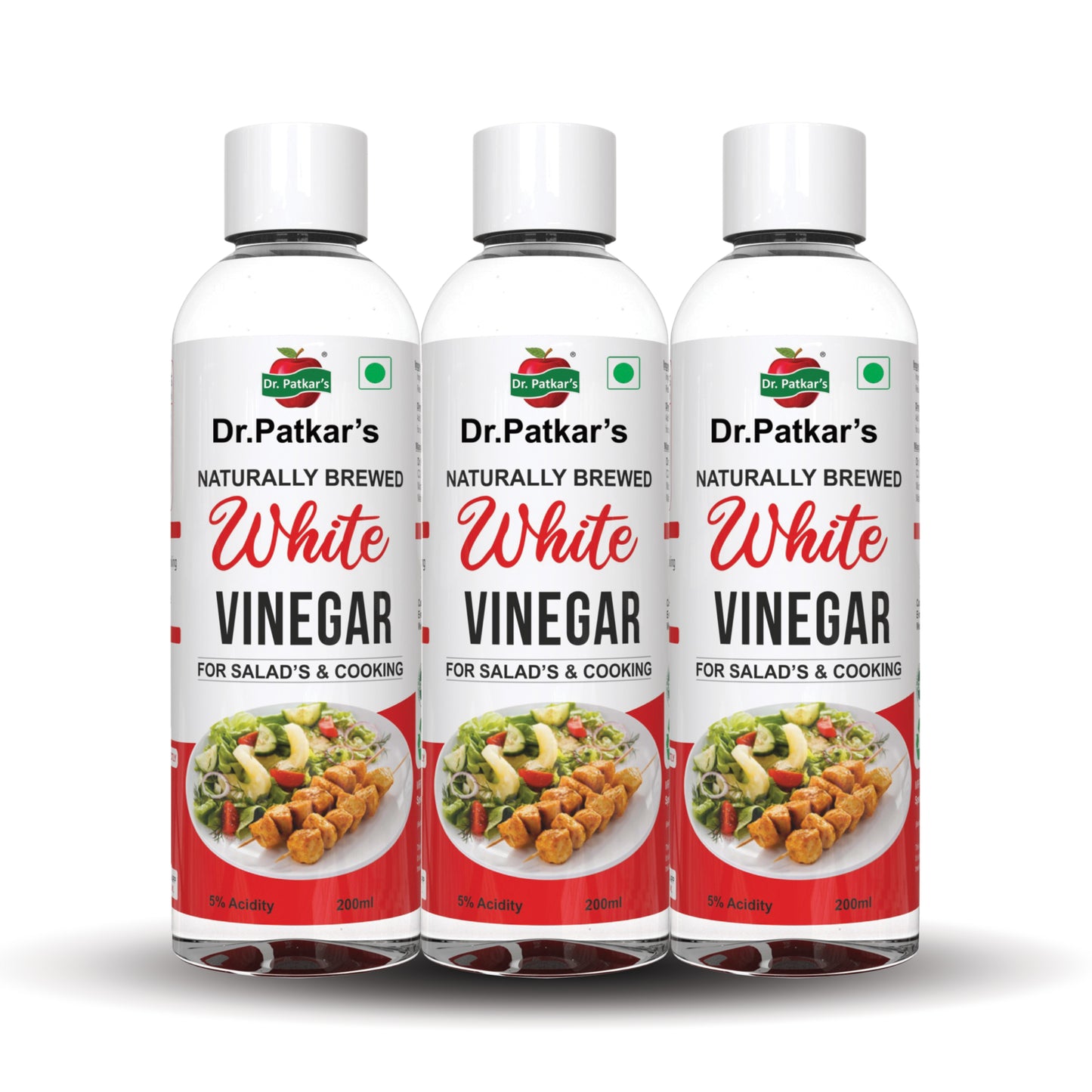 Dr. Patkar's Naturally Brewed White Vinegar for Salad Cooking Cleaning Purpose Flavoursome & Nutritious (200ml) Pack of 3