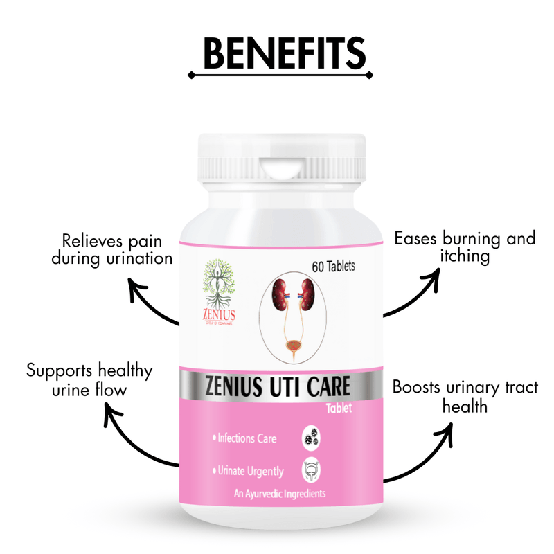 Zenius Uti Care Tablets - Ayurvedic Medicine for Reliev Pain Buring and itching During Urination - 60 Tablets