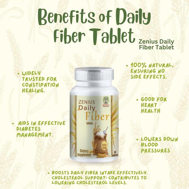 Zenius Daily Fiber Tablets - Fiber Tablets and Supplements for Fiber and Digestive Health - 60 Tablets