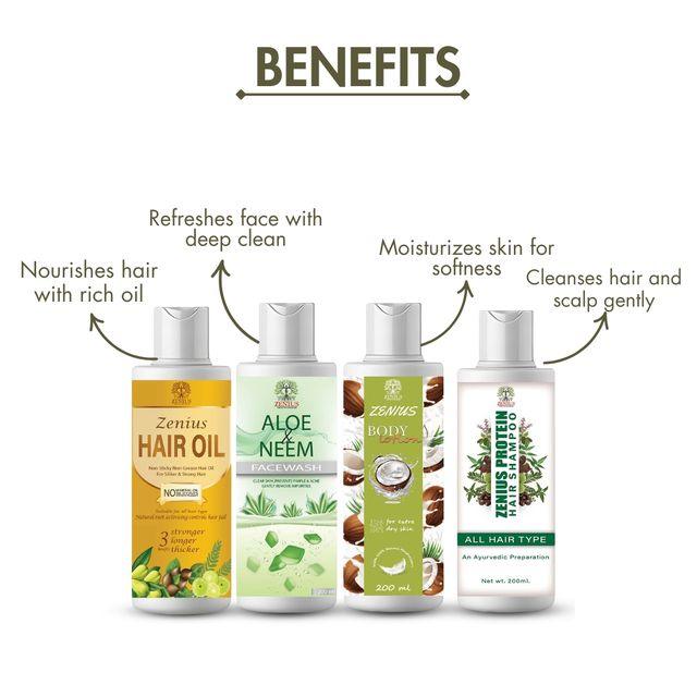 Zenius Beauty Combo Kit - Body Care Kit Have Shampoos, Hair Oils, and Facewashes, Lotion -
