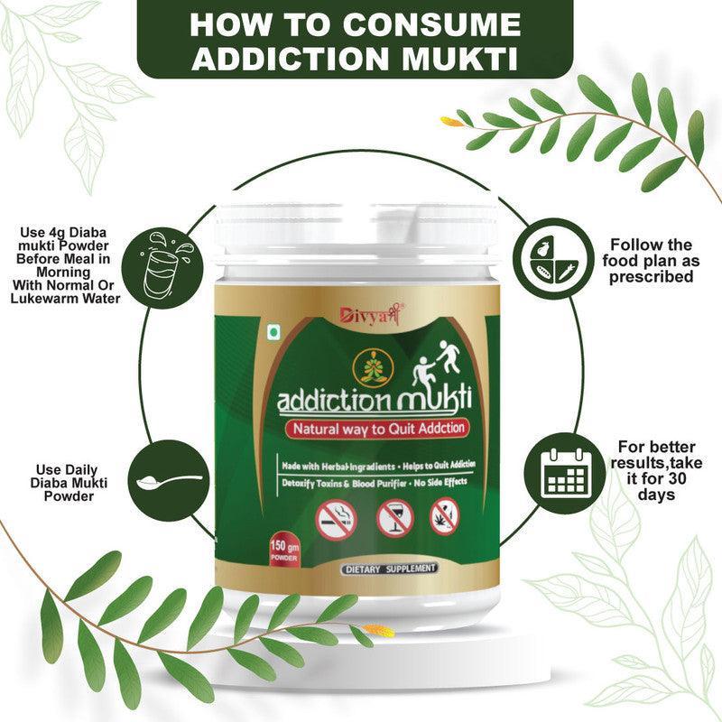 Divya Shree Addiction Mukti Powder Stop Smoking - Nasha Mukti Dwa - Natural way To Quit Alcohol & Tabaco - 100gm Jeevan Care Ayurveda