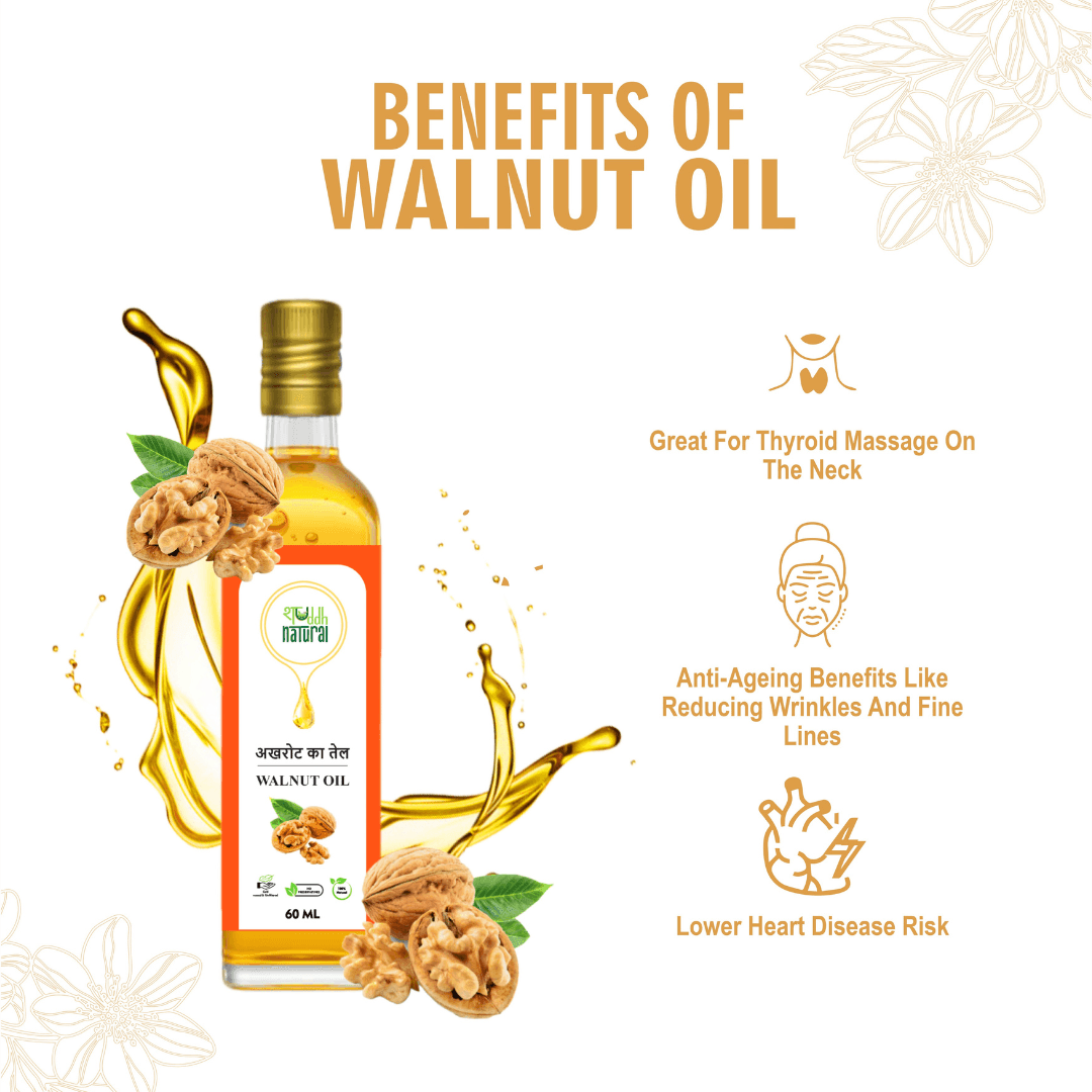 Shuddh Natural Pure Walnut Oil | Cold Pressed | Reduces Dark Circles I 60 ml I Akhrot Tel