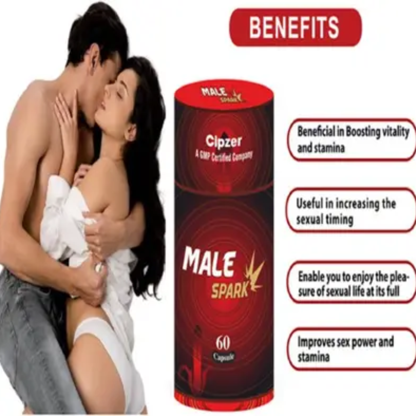 Cipzer Male Spark 60 Capsules | Boost Stamina, Sexual Performance, ED & Premature Ejaculation Relief
