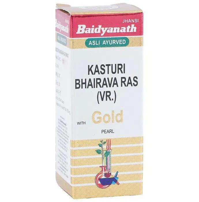Baidyanath (Jhansi) Kasturi Bhairava Ras (Vr.) with Gold Pearl Tablet