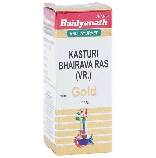 Baidyanath (Jhansi) Kasturi Bhairava Ras (Vr.) with Gold Pearl Tablet
