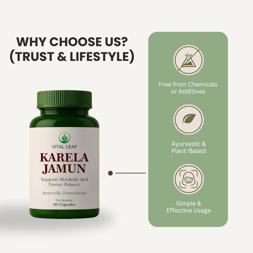 Vital Leaf Karela Jamun Capsules – Ayurvedic Blend with Karela, Jamun, Methi, Gudmar & Neem – Plant-Based Herbal Supplement – 60 Vegetarian Capsules