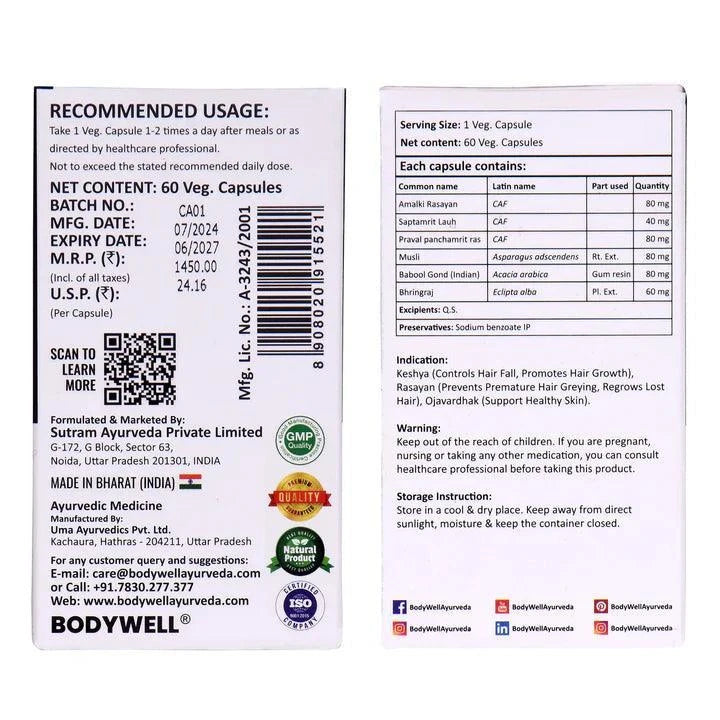 Bodywell Ayurveda HairDaddy Capsules - 60 Capsules - 500mg