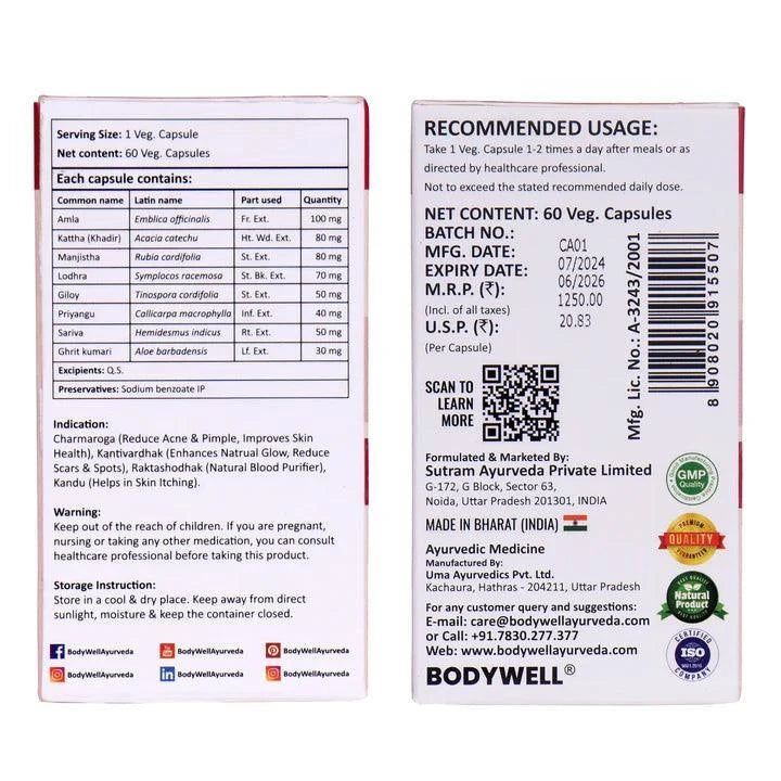 Bodywell Ayurveda Acne Knocker Capsules - 500mg