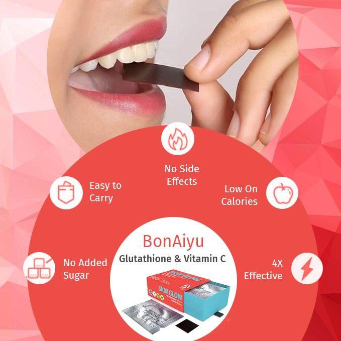 BonAiyu Skin Glow L-Glutathione & Vitamin C Strips - Mouth Dissolving Strips Supports Detoxification, Supplement For Skin Glow & Skin Hydration, (20 Strips)