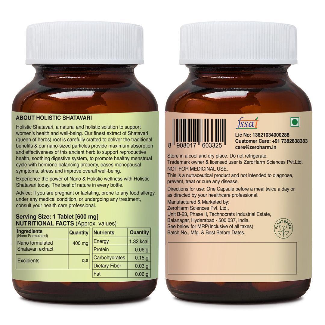 ZEROHARM Holistic Shatavari Tablet - Supports Lactation (Breast Milk), Hormonal Balance, Reproductive Health, Immunity & Stress Relief - Ayurvedic Wellness for Women - Nano Formulated 60 Veg Tablets
