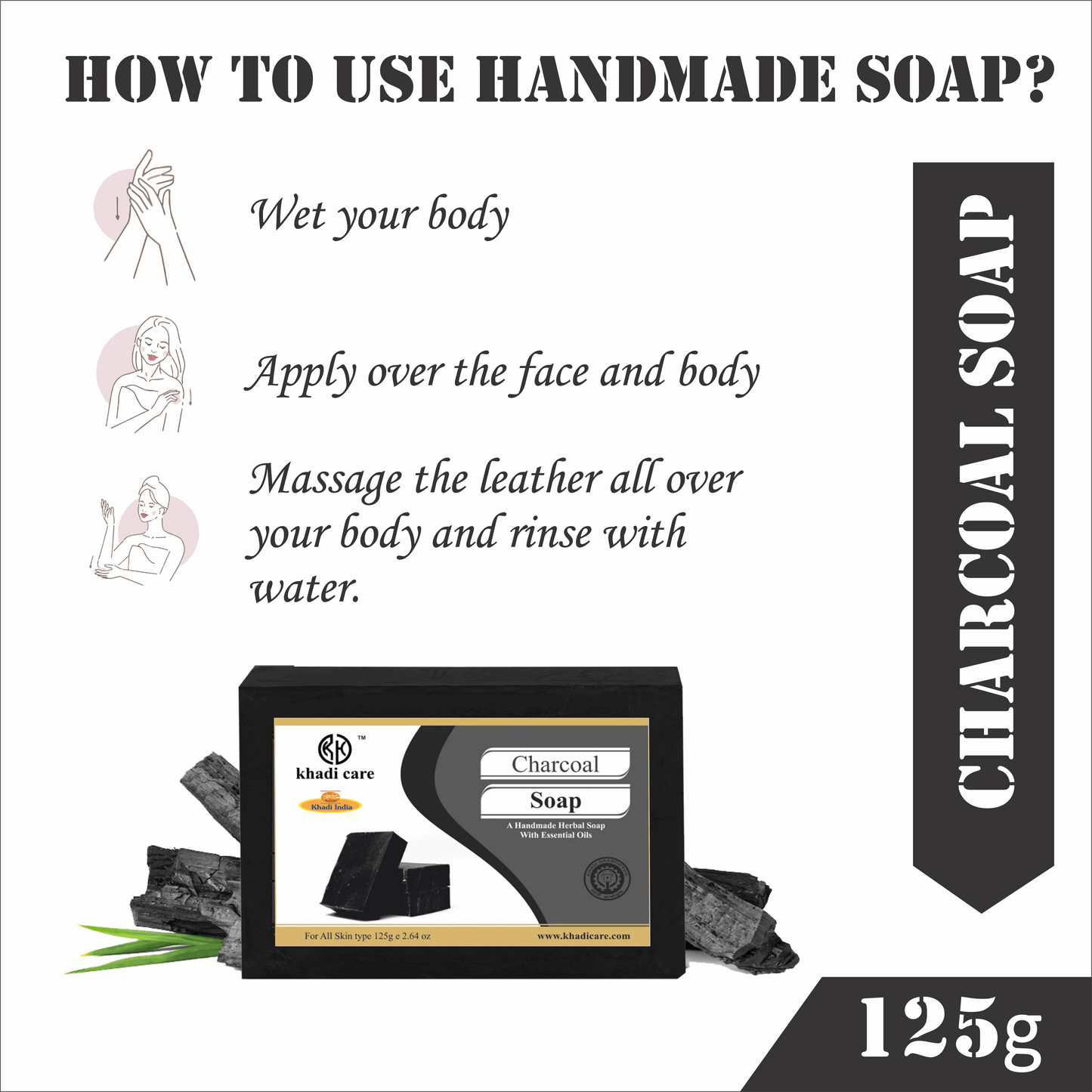 Khadi Care Herbal Charcoal Soap - 125g