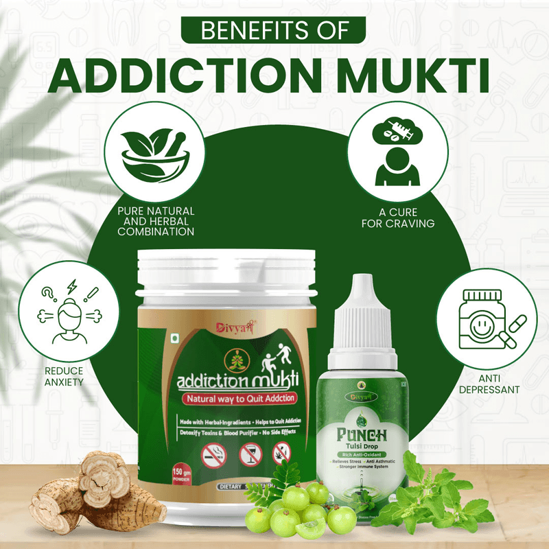 Divya Shree Addiction Mukti & Punch Tulsi Drop Kit - Natural Remedy for Alcohol & Smoking De Addiction