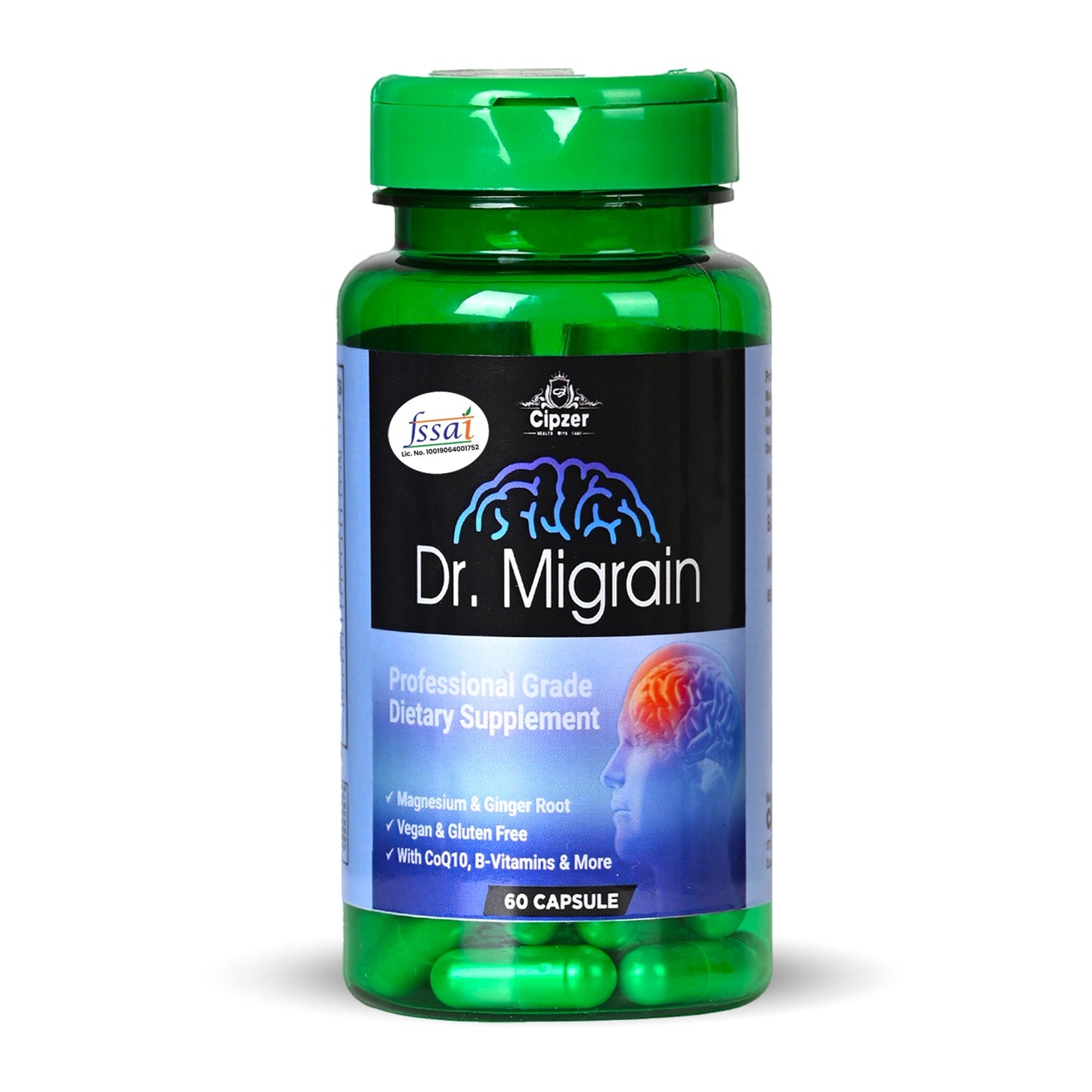 Cipzer Dr Migrain 60 Capsules | Herbal Migraine Relief, Headache Care, Stress & Nerve Support