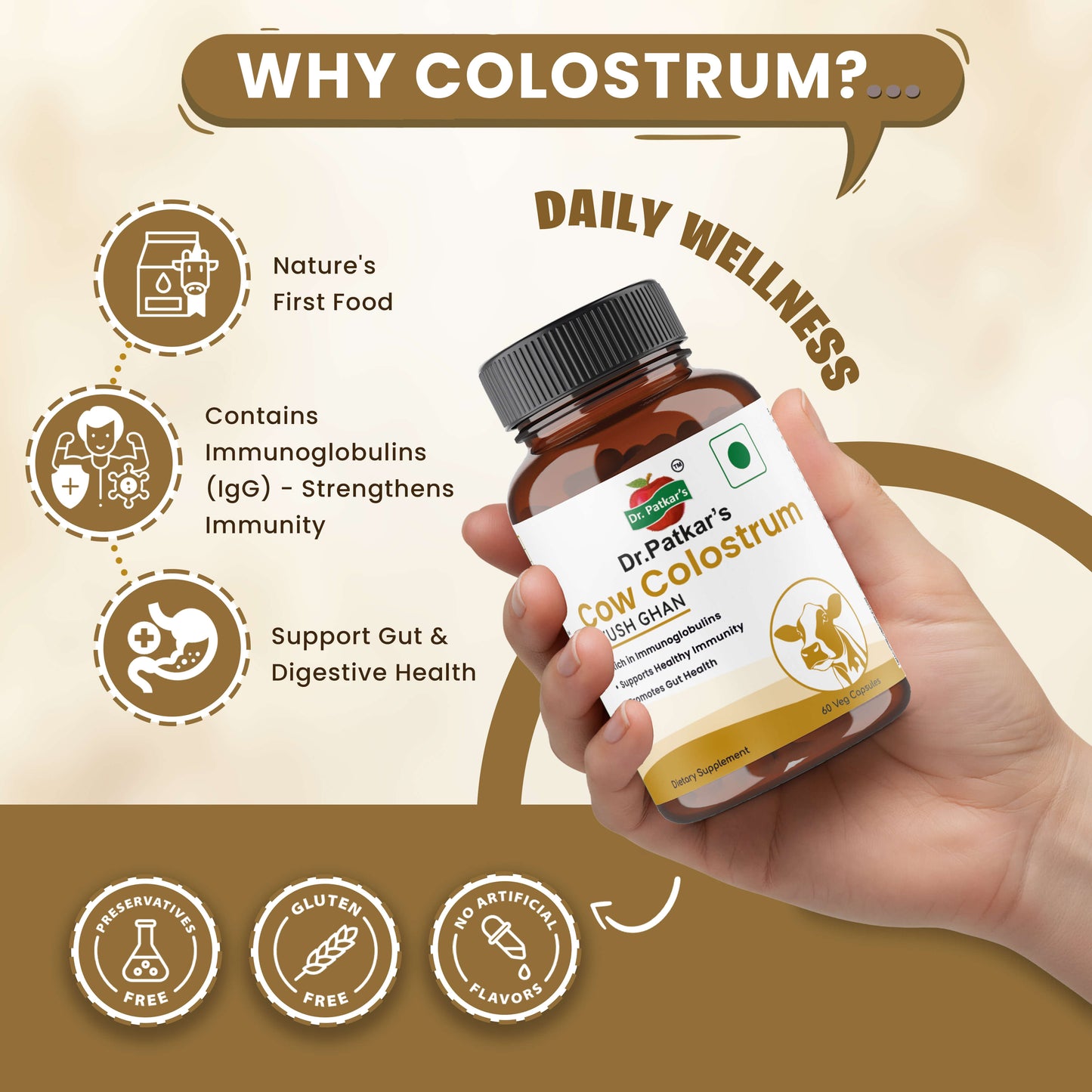 Dr. Patkar's Bovine Colostrum Capsule | Immunity Booster | Manage Thyroid Hormone Capsule