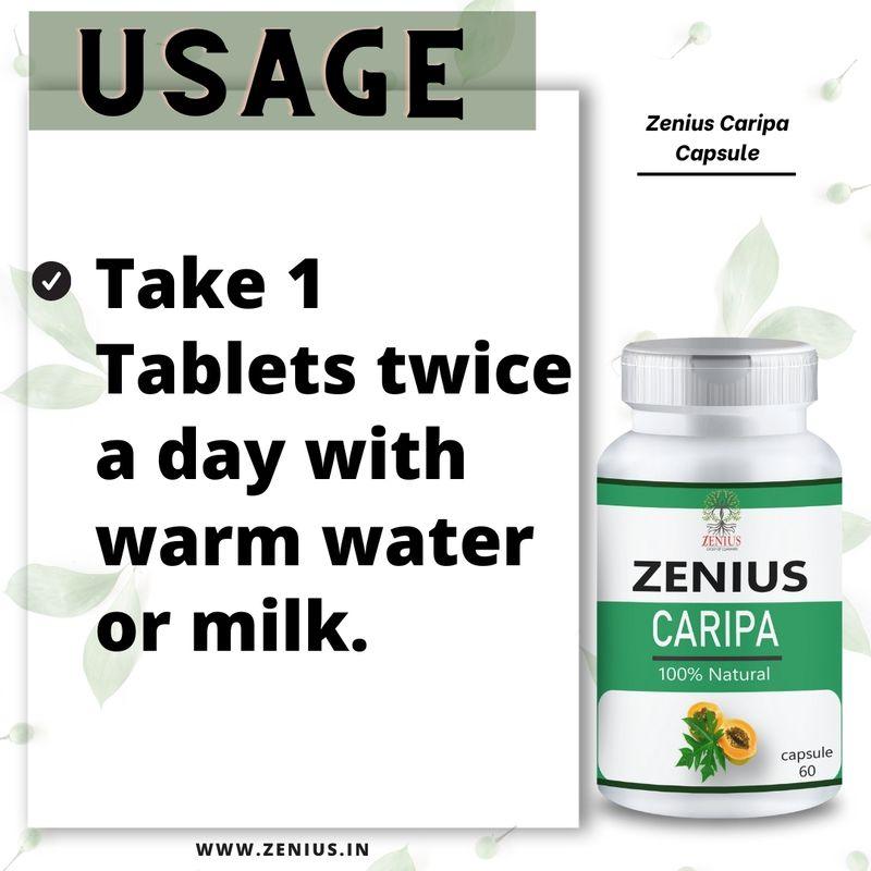 Zenius Caripa Capsule - Platelet Increase Capsules for Immunity, and Skin Glow - 60 Capsules